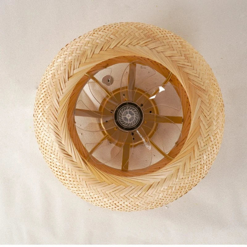 Vævet Bambus Loftventilator med Lys - Boho Style - Moderne - ABS Ventilatorblad Ceiling Fans Danmarkmode.dk