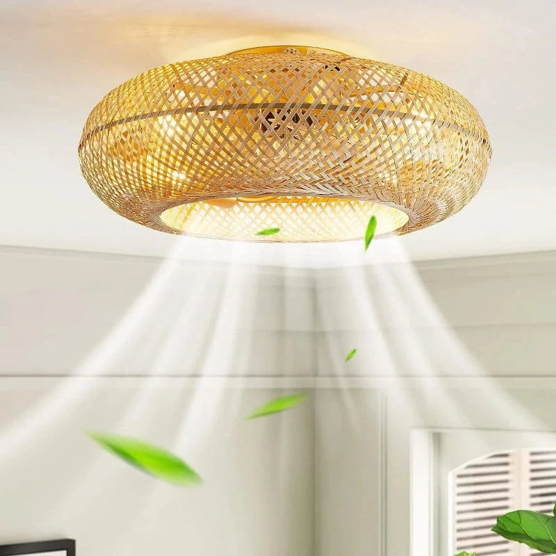Vævet Bambus Loftventilator med Lys - Boho Style - Moderne - ABS Ventilatorblad Ceiling Fans Danmarkmode.dk