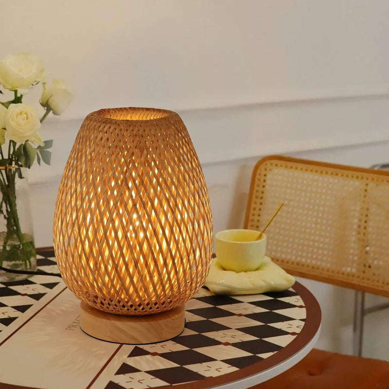 Vævet Bambus Sengebord LED Natlampe - Genopladelig Lampe - Dæmpbar Bedside Lamps Danmarkmode.dk