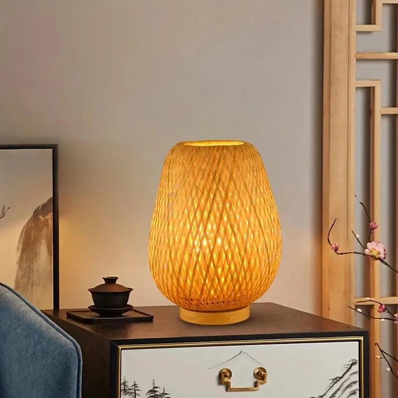 Vævet Bambus Sengebord LED Natlampe - Genopladelig Lampe - Dæmpbar Bedside Lamps Danmarkmode.dk