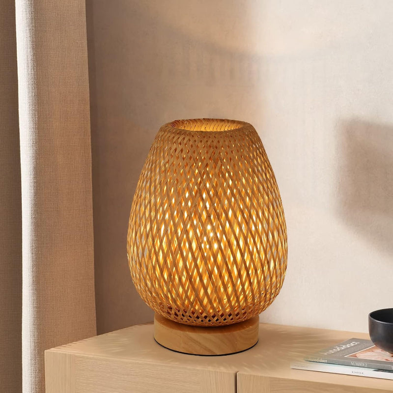 Vævet Bambus Sengebord LED Natlampe - Genopladelig Lampe - Dæmpbar Bedside Lamps Danmarkmode.dk