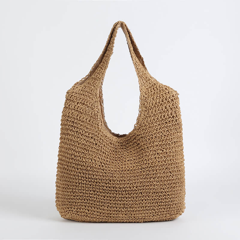 Vævet Strå Sommer Strandtaske - Tote Bag - Boho - Lynlåsposer Tote Bags Danmarkmode.dk
