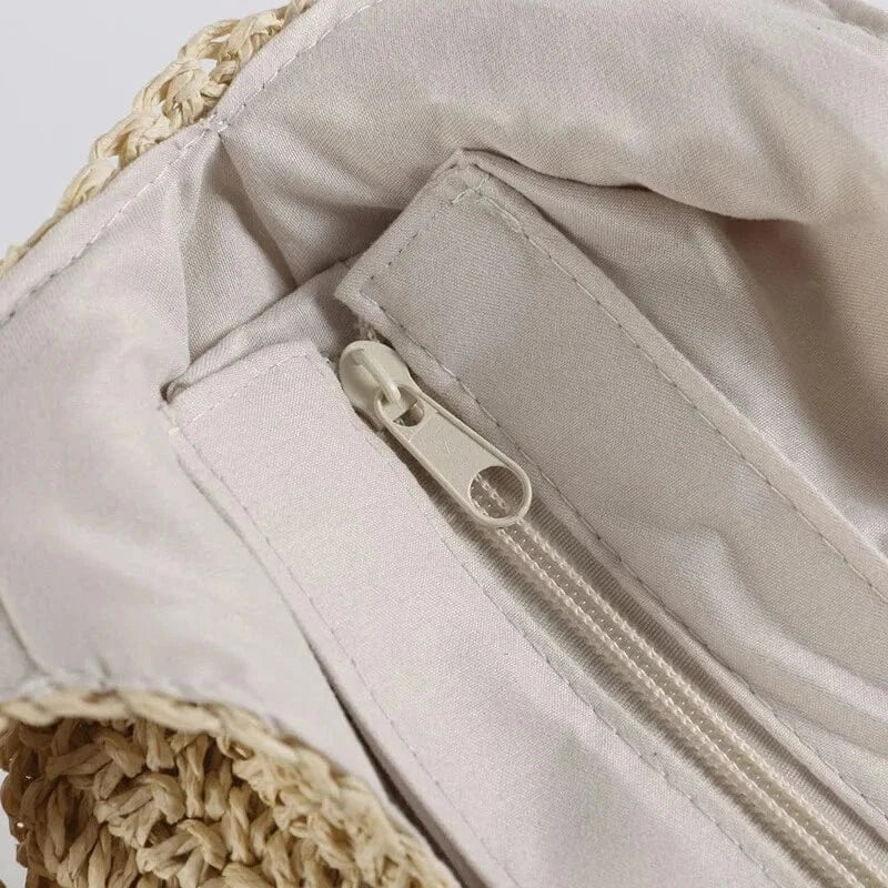 Vævet Strå Sommer Strandtaske - Tote Bag - Boho - Lynlåsposer Tote Bags Danmarkmode.dk