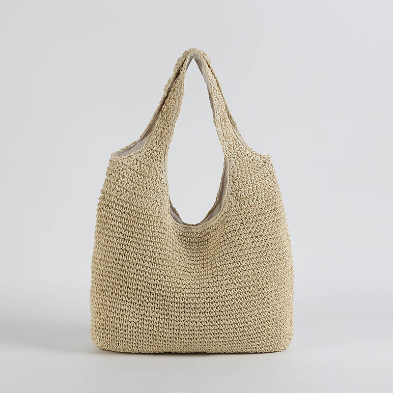 Vævet Strå Sommer Strandtaske - Tote Bag - Boho - Lynlåsposer Tote Bags Danmarkmode.dk