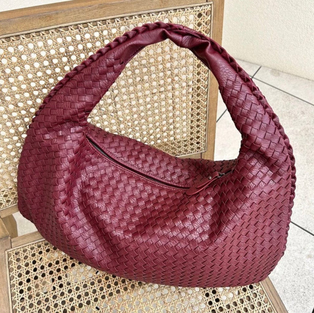Vegansk læder skuldertaske - Vævet taske med lynlås til kvinder - Håndtaske i stilrent design Shoulder Bag Danmarkmode.dk