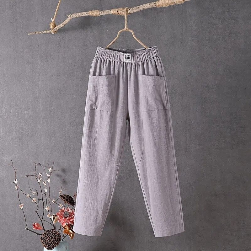 Vidde Bukser Høj Talje Dame, Casual, Grå, Komfortabel, Størrelse L, Tøj Pants Danmarkmode.dk