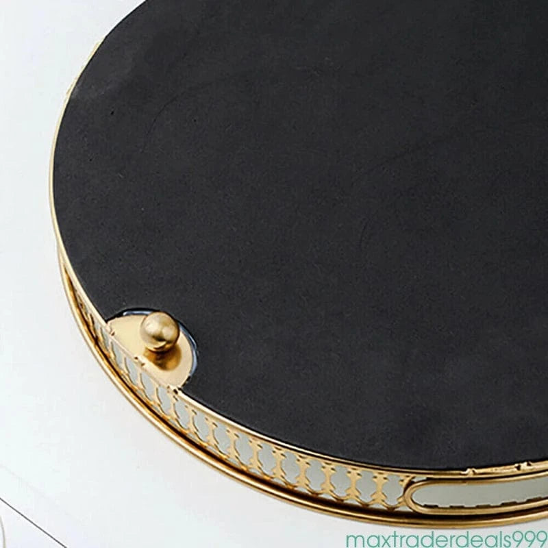Vintage Guld Spejlvendt Serveringsbakke - Rund - Metal - Boligtilbehør Decorative Trays Danmarkmode.dk