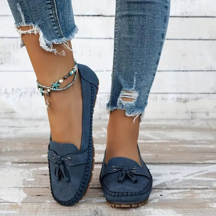Vintage Kvastsløjfe Loafers Kvinder - Ortopædisk - Ruskind - Flade Sko Loafers Danmarkmode.dk