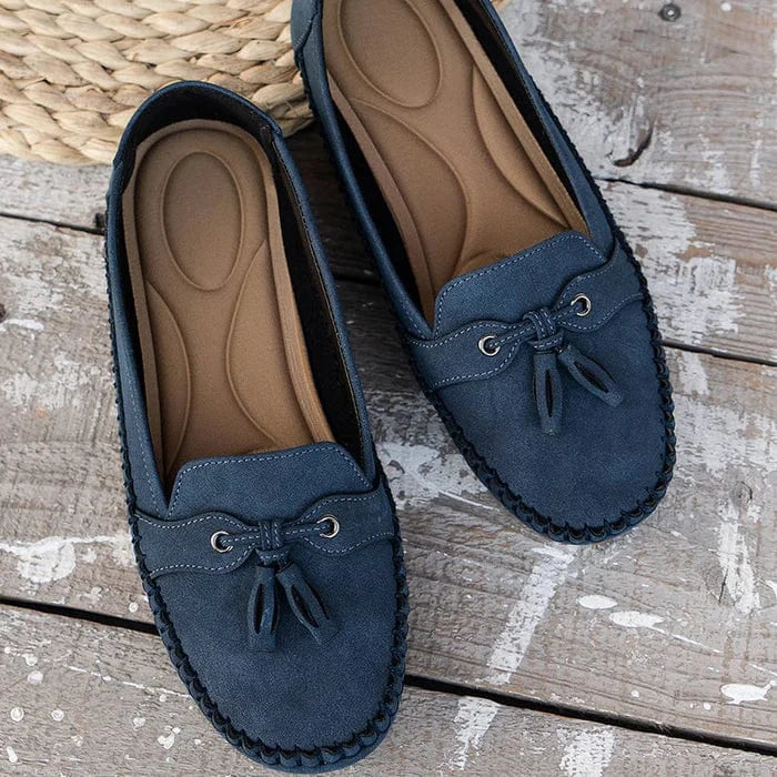 Vintage Kvastsløjfe Loafers Kvinder - Ortopædisk - Ruskind - Flade Sko Loafers Danmarkmode.dk