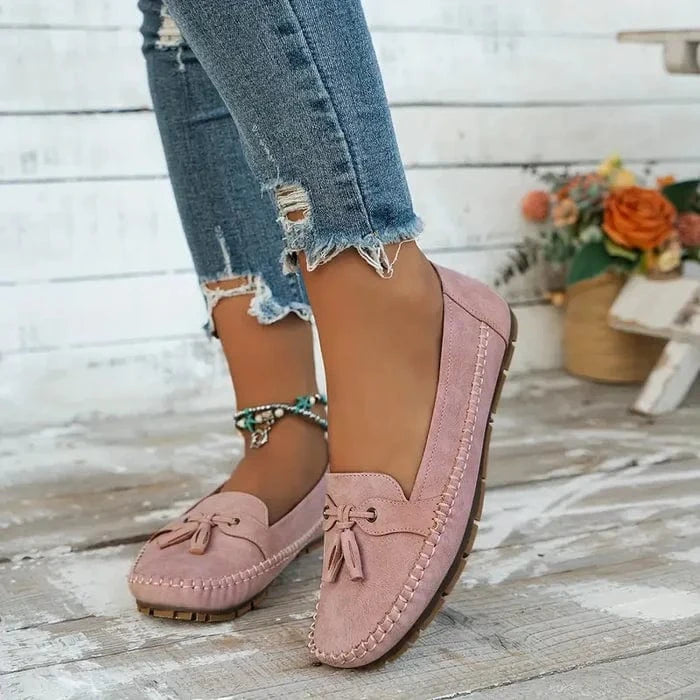Vintage Kvastsløjfe Loafers Kvinder - Ortopædisk - Ruskind - Flade Sko Loafers Danmarkmode.dk