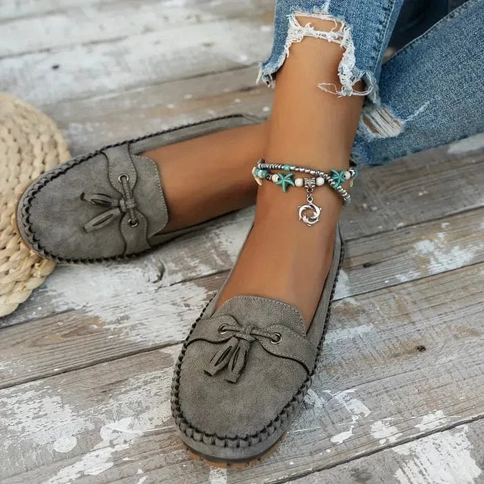 Vintage Kvastsløjfe Loafers Kvinder - Ortopædisk - Ruskind - Flade Sko Loafers Danmarkmode.dk