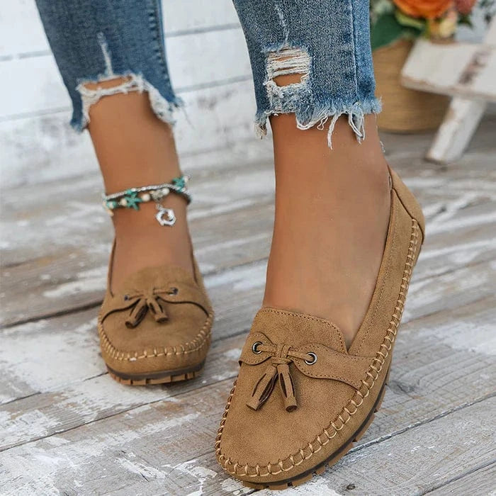 Vintage Kvastsløjfe Loafers Kvinder - Ortopædisk - Ruskind - Flade Sko Loafers Danmarkmode.dk