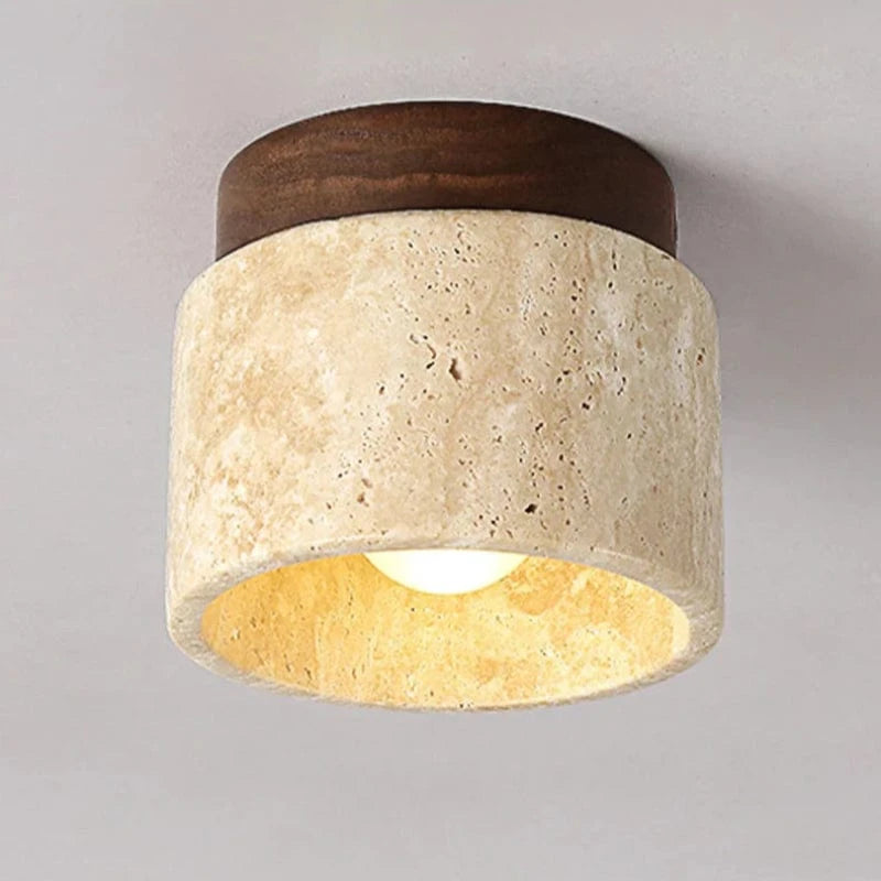 Wabi Sabi Travertine Loftlampe - Træ - Rund - Japandi Ceiling Light Fixtures Danmarkmode.dk