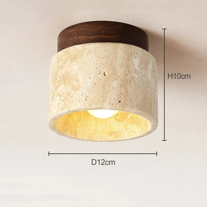 Wabi Sabi Travertine Loftlampe - Træ - Rund - Japandi Ceiling Light Fixtures Danmarkmode.dk