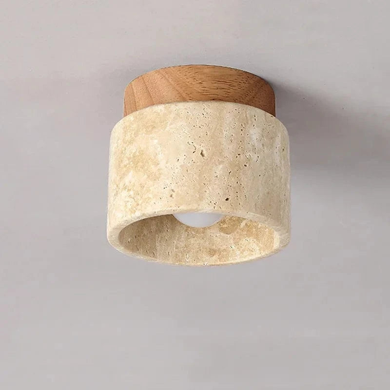 Wabi Sabi Travertine Loftlampe - Træ - Rund - Japandi Ceiling Light Fixtures Danmarkmode.dk