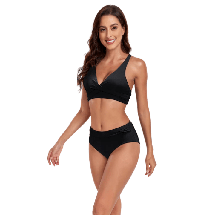 Wrap Stil Top Bikini Sæt - Kontrastfarver - Høj Talje - V-hals Bikinis Danmarkmode.dk