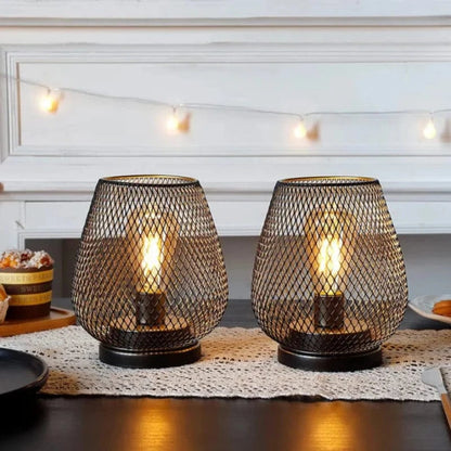 2 stk. Batteridrevet Metalbur LED Lanterne - Bordlampe - Dæmpbar - Indendørs og Udendørs