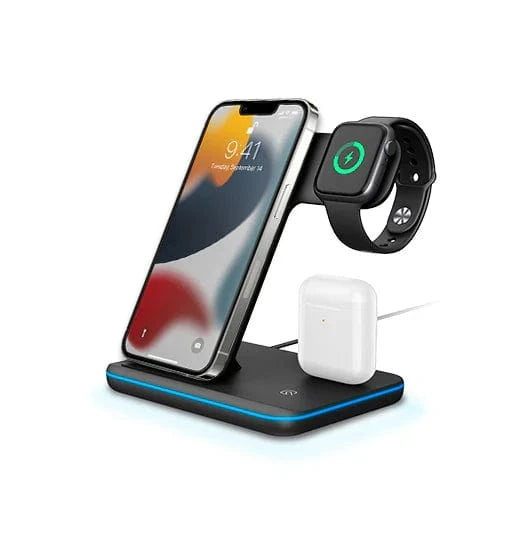 3 i 1 Trådløs Ladestation - Hurtig Opladning - Skridsikker - 15W - Sort Wireless Chargers Danmarkmode.dk