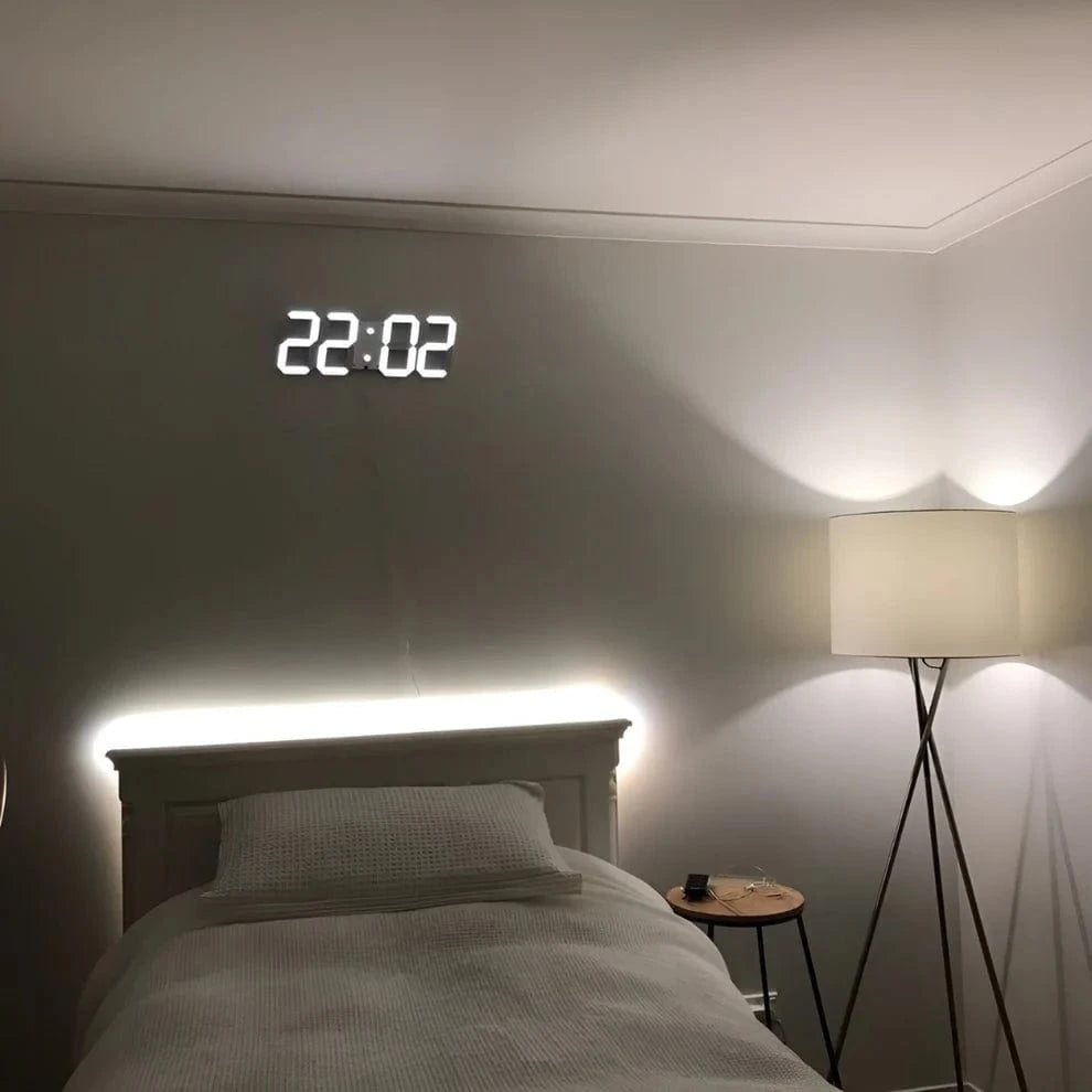 3D LED Digitalt Vægur  - Vækkeur - Natlys - Akryl