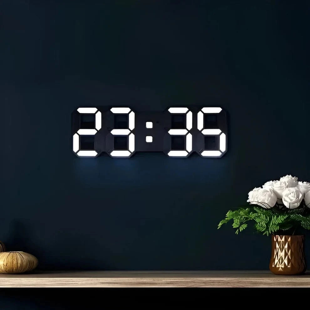 3D LED Digitalt Vægur  - Vækkeur - Natlys - Akryl