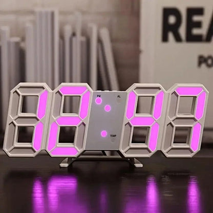 3D LED Digitalt Vægur  - Vækkeur - Natlys - Akryl