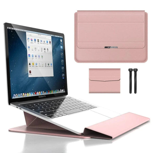 3 i 1 Laptop Sleeve med Håndledsstøtte og Stativ - Vandtæt - Ergonomisk - PU Læder