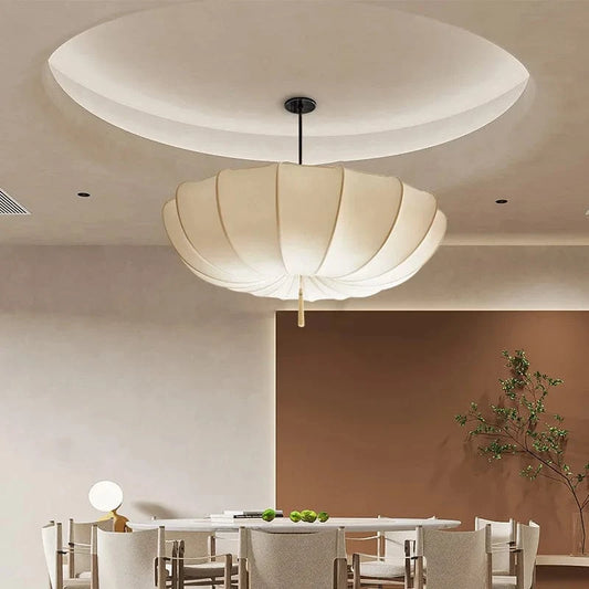 Moderne Lysekrone - Wabi Sabi Pendel Lampe - Japandi Style - Beige Stof