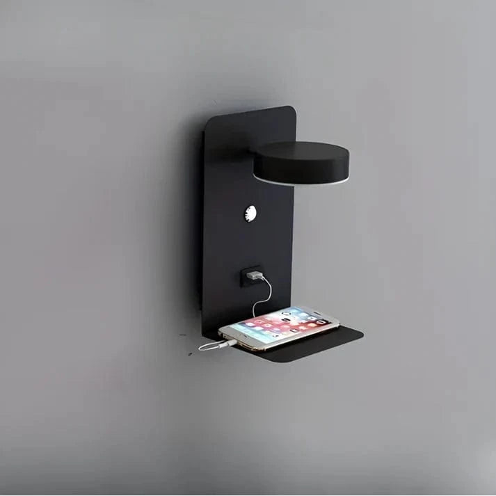 Dæmpbar LED Væglampe med USB Opladning - Natlampe - Aluminium - Telefonholder