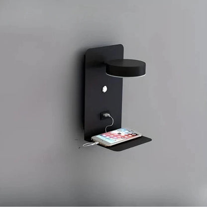 Dæmpbar LED Væglampe med USB Opladning - Natlampe - Aluminium - Telefonholder