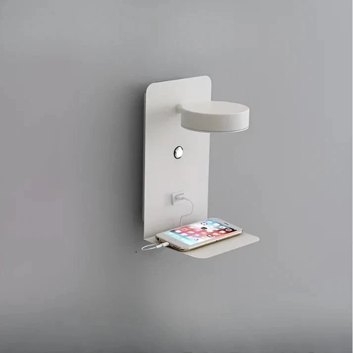 Dæmpbar LED Væglampe med USB Opladning - Natlampe - Aluminium - Telefonholder