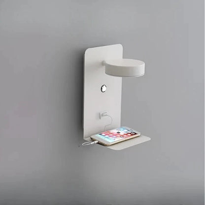Dæmpbar LED Væglampe med USB Opladning - Natlampe - Aluminium - Telefonholder