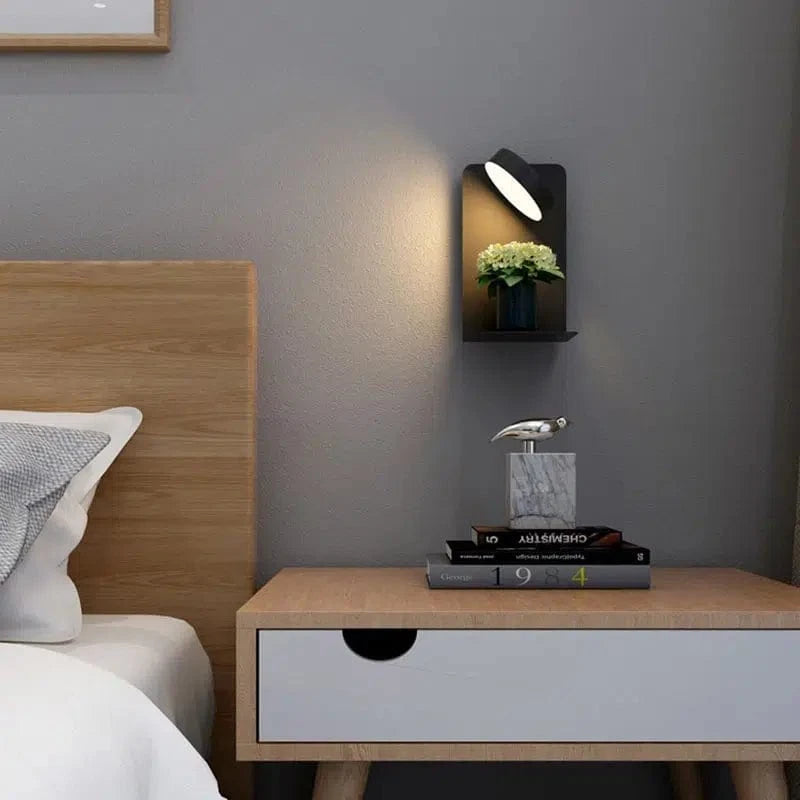 Dæmpbar LED Væglampe med USB Opladning - Natlampe - Aluminium - Telefonholder