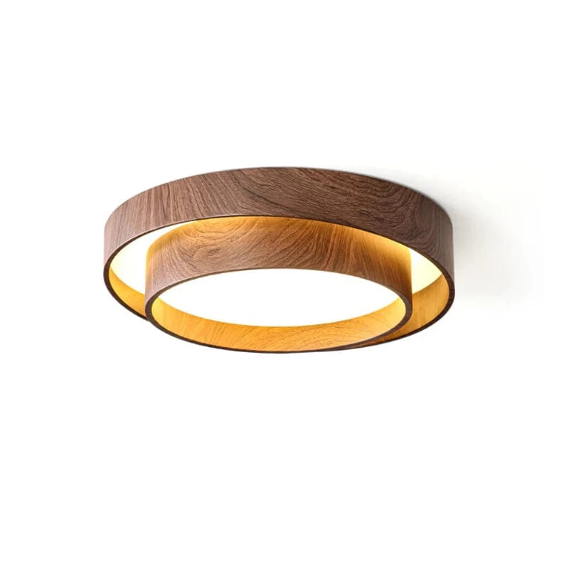 Dobbelt Cirkel Træ Loftlampe - Valnød - Wabi Sabi - Moderne