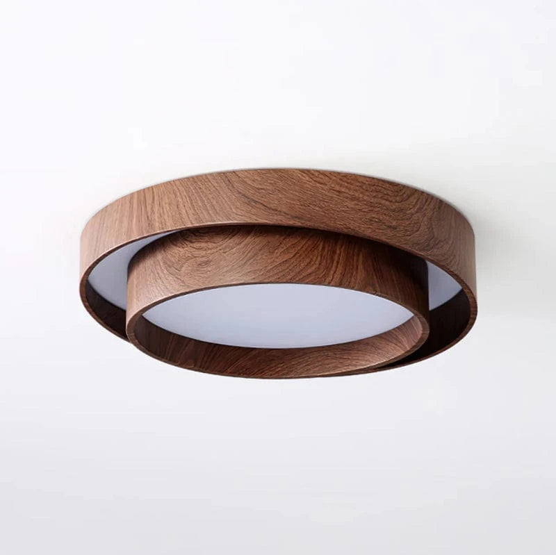 Dobbelt Cirkel Træ Loftlampe - Valnød - Wabi Sabi - Moderne