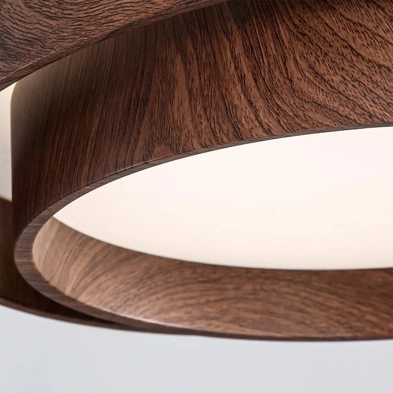 Dobbelt Cirkel Træ Loftlampe - Valnød - Wabi Sabi - Moderne