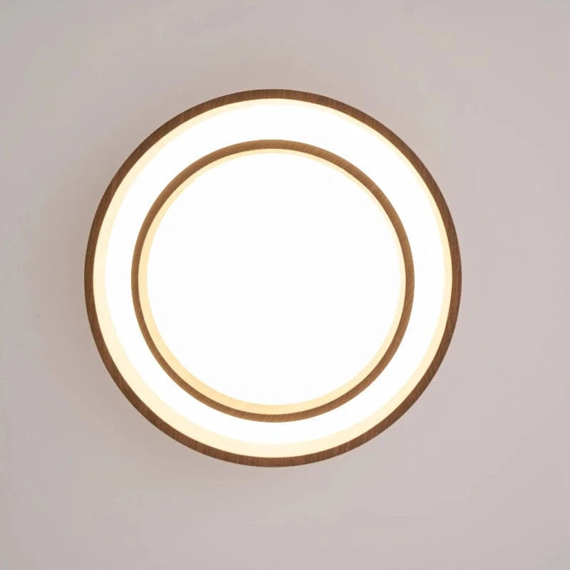 Dobbelt Cirkel Træ Loftlampe - Valnød - Wabi Sabi - Moderne