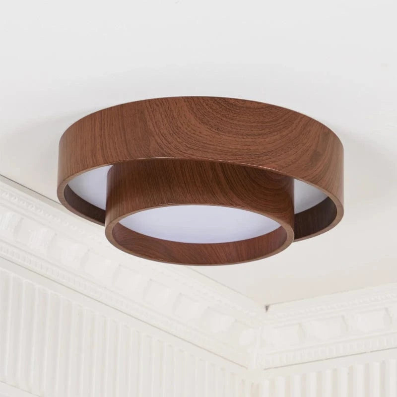 Dobbelt Cirkel Træ Loftlampe - Valnød - Wabi Sabi - Moderne