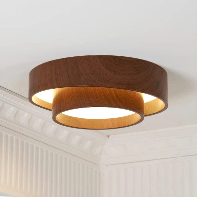 Dobbelt Cirkel Træ Loftlampe - Valnød - Wabi Sabi - Moderne