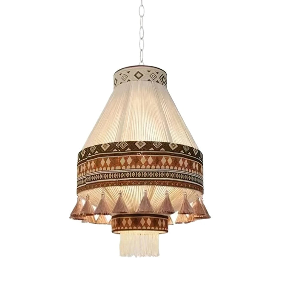 Etnisk Boheme Pendel Lampe - Frynser - Tribal - Stof