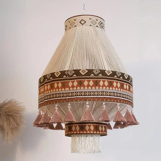 Etnisk Boheme Pendel Lampe - Frynser - Tribal - Stof