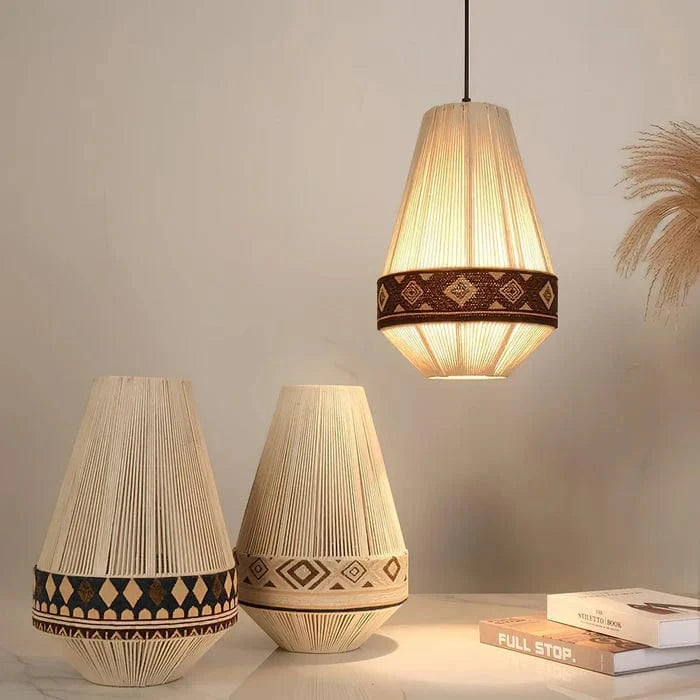 Etnisk Boheme Pendel Lampe - Frynser - Tribal - Stof