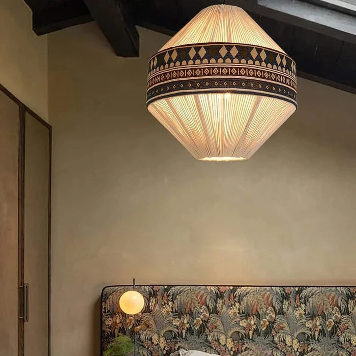 Etnisk Boheme Pendel Lampe - Frynser - Tribal - Stof
