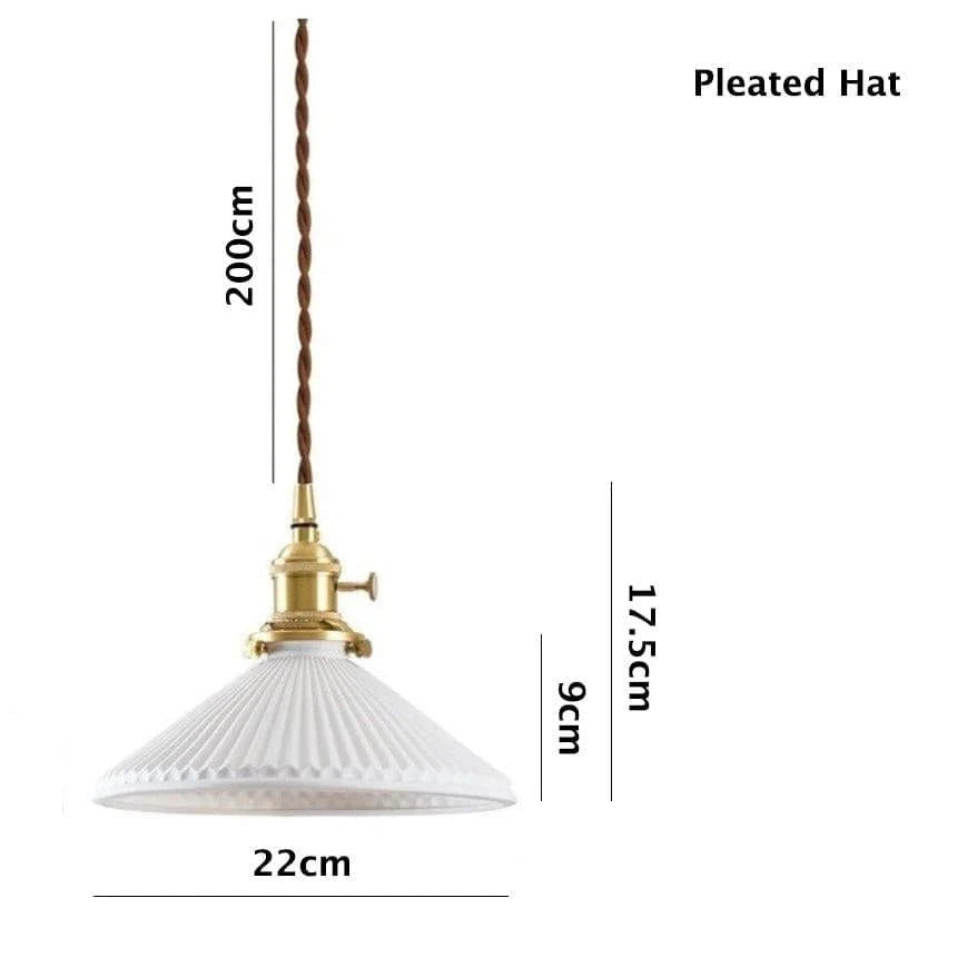  Japandi Style Plisseret Hatform Pendel Lampe - Ceramic - Guld