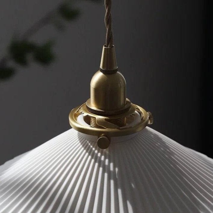  Japandi Style Plisseret Hatform Pendel Lampe - Ceramic - Guld