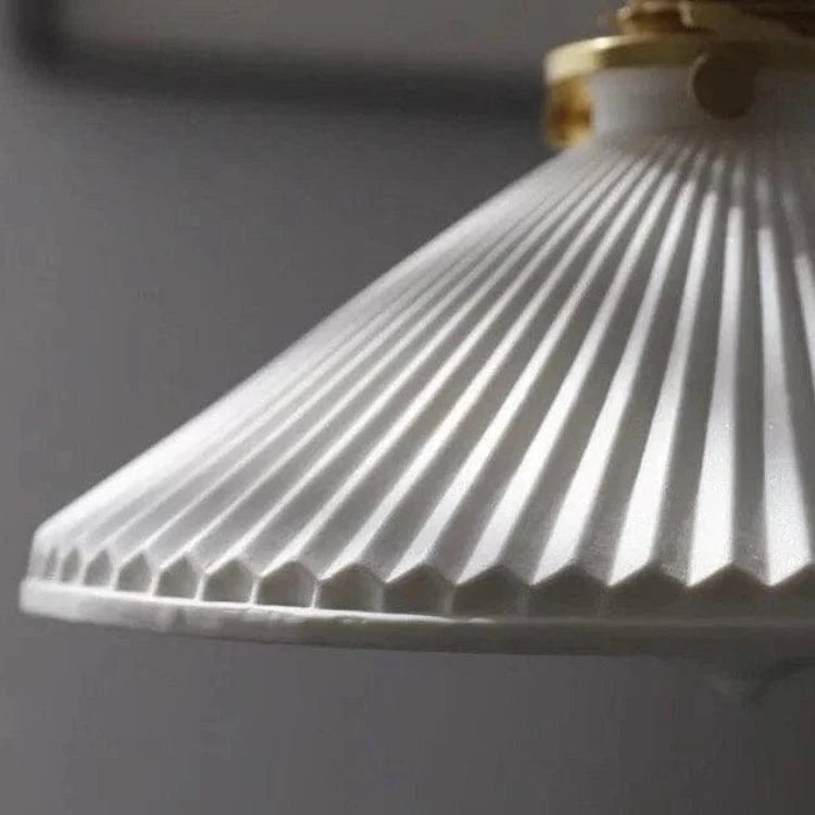  Japandi Style Plisseret Hatform Pendel Lampe - Ceramic - Guld