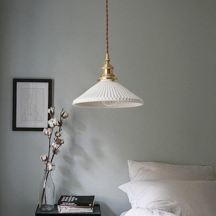  Japandi Style Plisseret Hatform Pendel Lampe - Ceramic - Guld