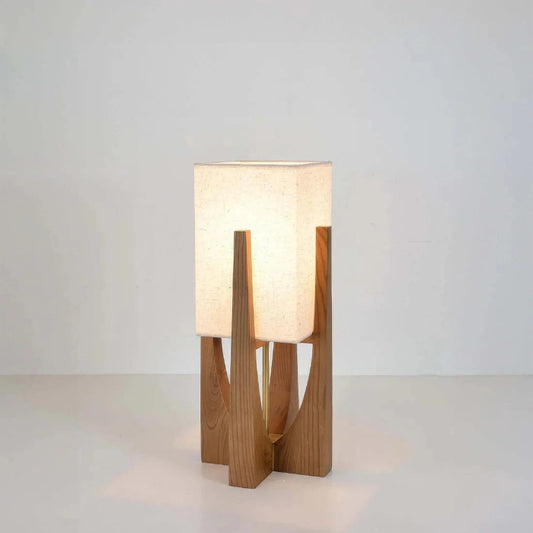 Japandi Style Fod i Træ Gulvlampe - Valnøddetræ - Moderne - Hør