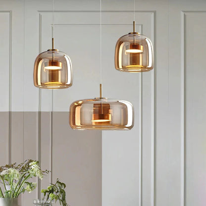 Moderne Glas Skygge Pendellampe - Rund - Indendørs - Metal