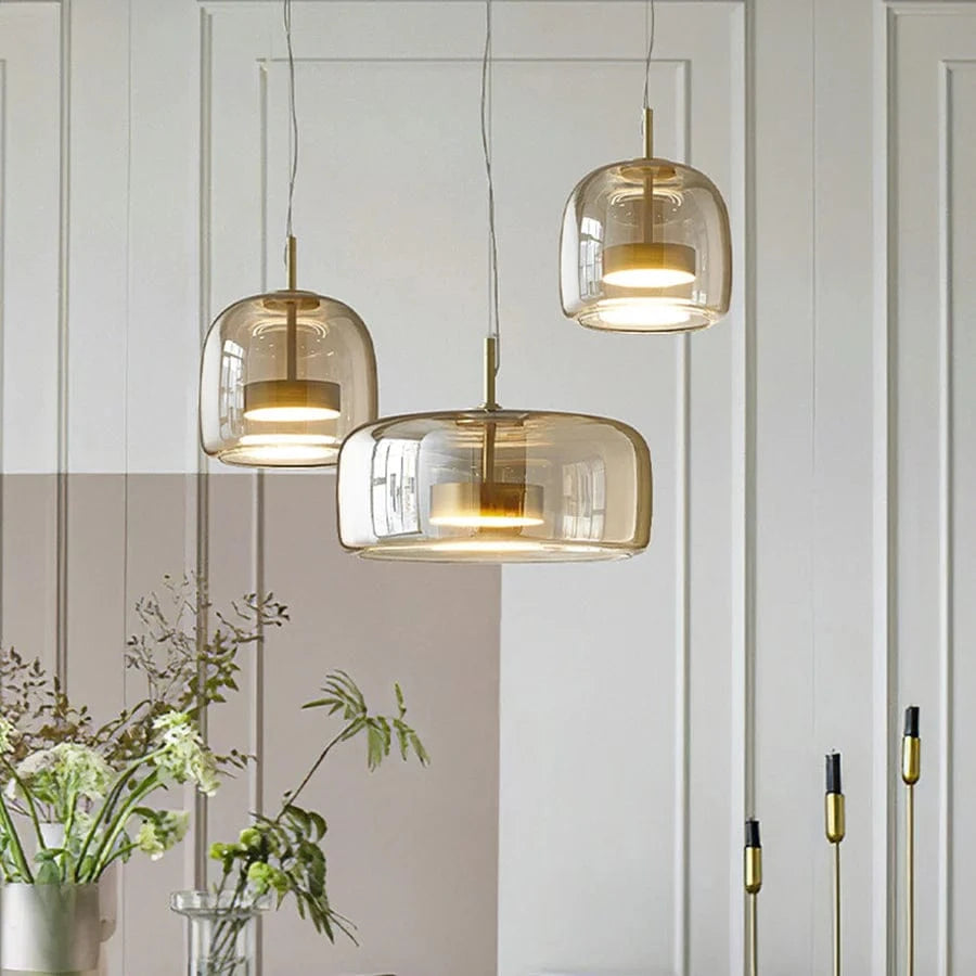 Moderne Glas Skygge Pendellampe - Rund - Indendørs - Metal
