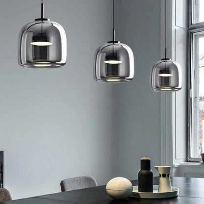 Moderne Glas Skygge Pendellampe - Rund - Indendørs - Metal